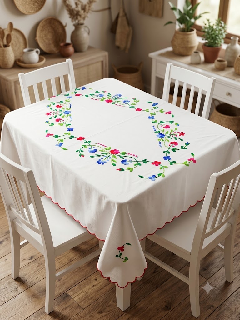 Hand Embroidered Four Seater Floral Table Cover
