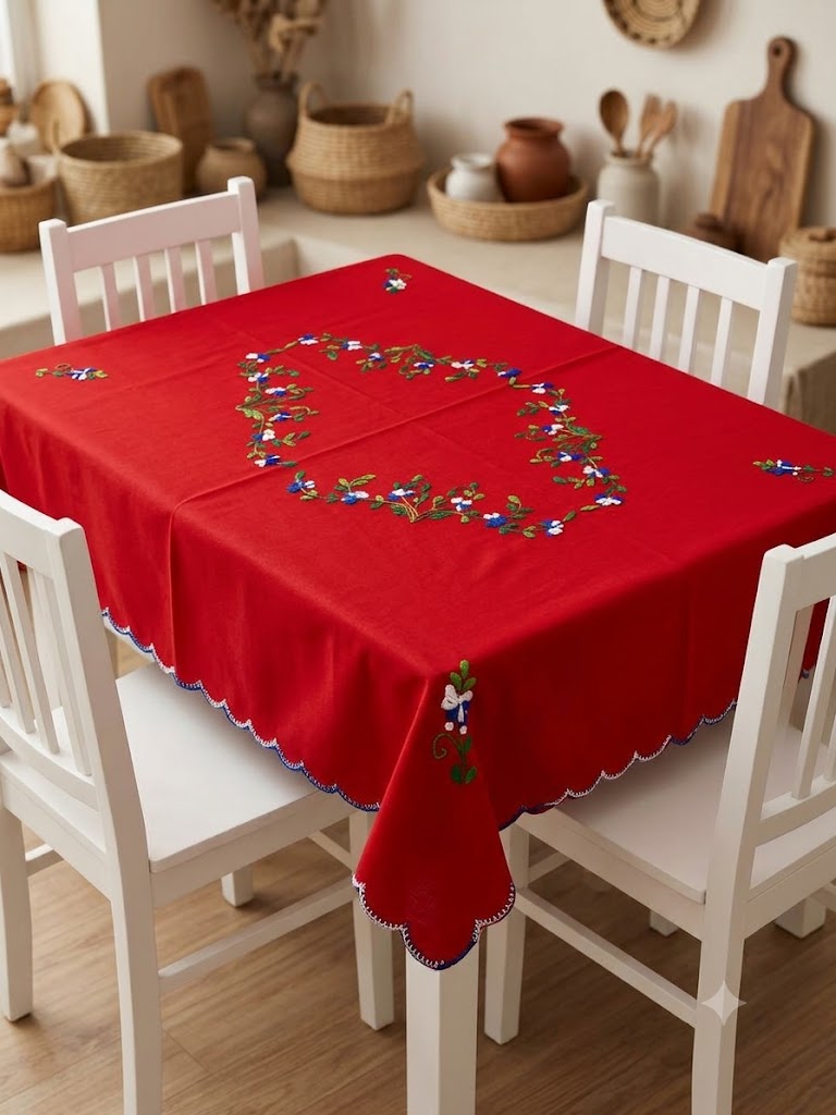 Hand Embroidered Four Seater Floral Table Cover