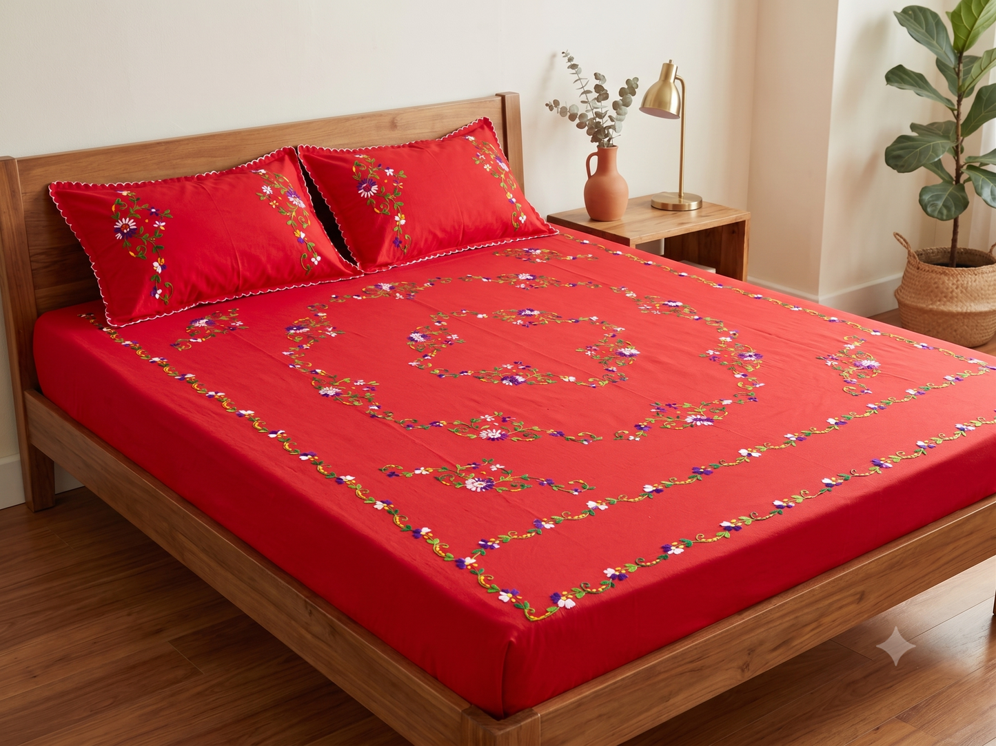 Chikonwala's Hand Embroidered Floral Design Bedsheet