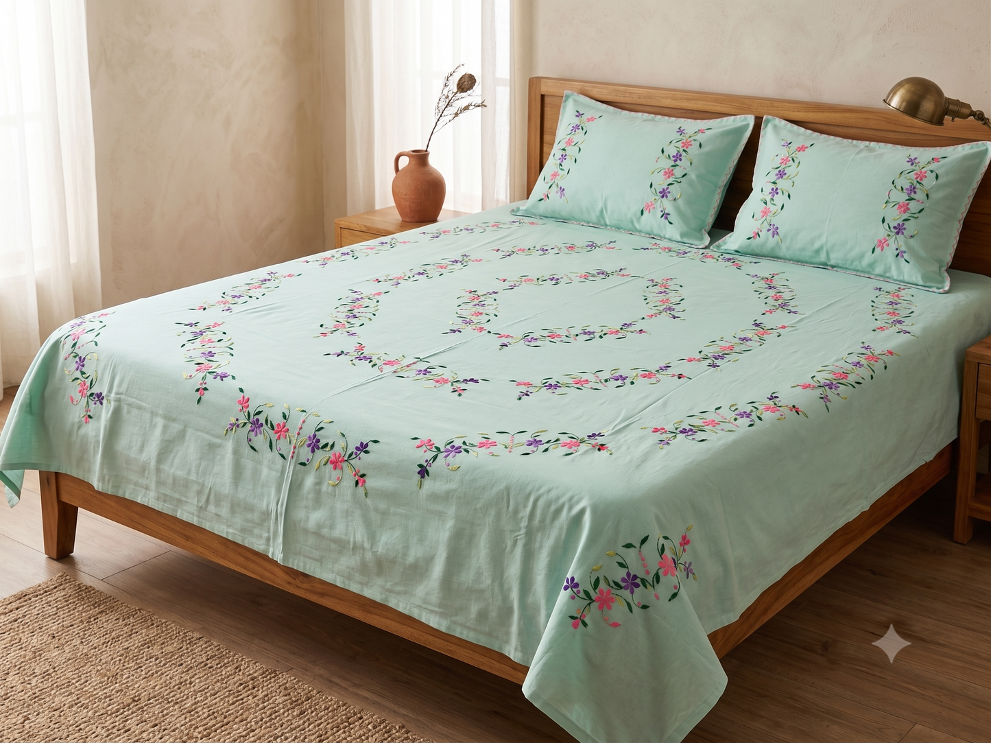 Chikonwala's Hand Embroidered Floral Design Bedsheet