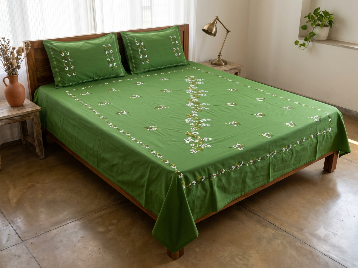 Chikonwala's Hand Embroidered Floral Design Bedsheet