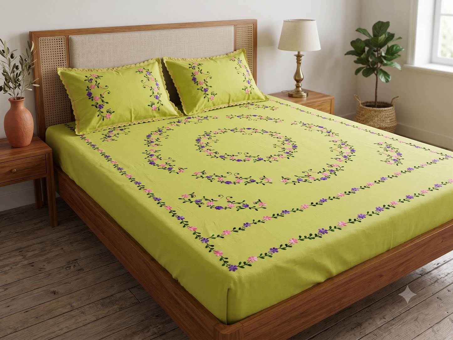 Chikonwala's Hand Embroidered Floral Design Bedsheet