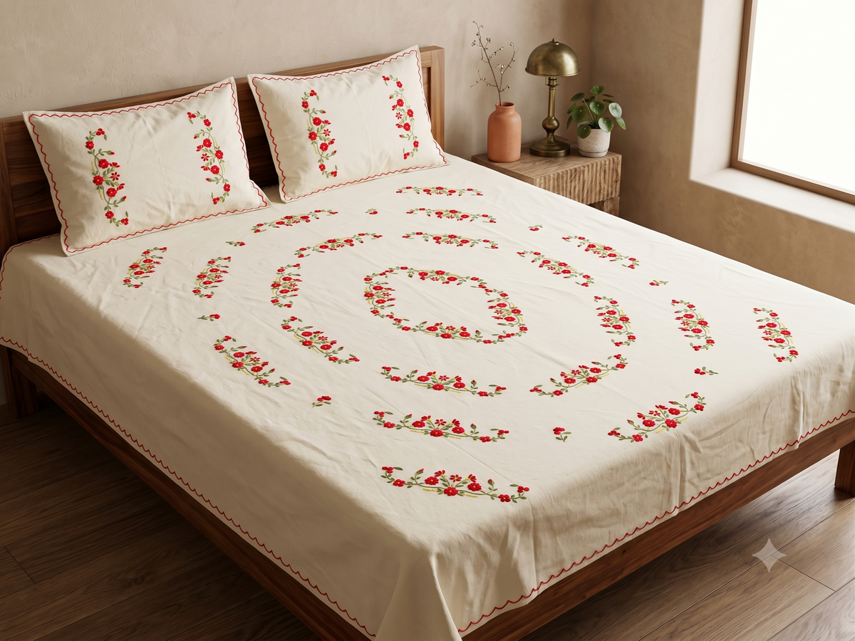 Chikonwala's Hand Embroidered Floral Design Bedsheet