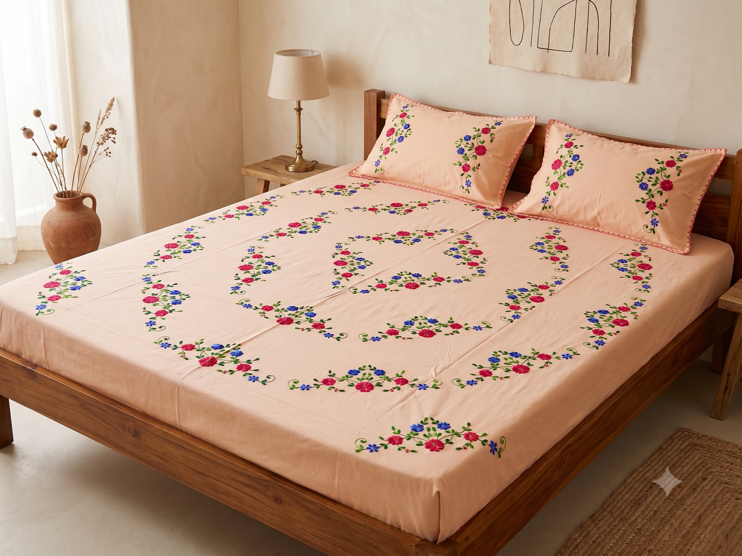 Chikonwala's Hand Embroidered Floral Design Bedsheet