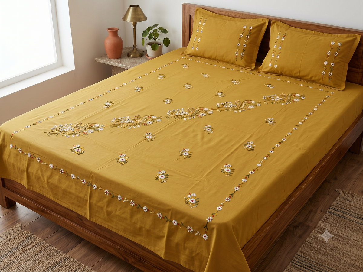 Chikonwala's Hand Embroidered Floral Design Bedsheet
