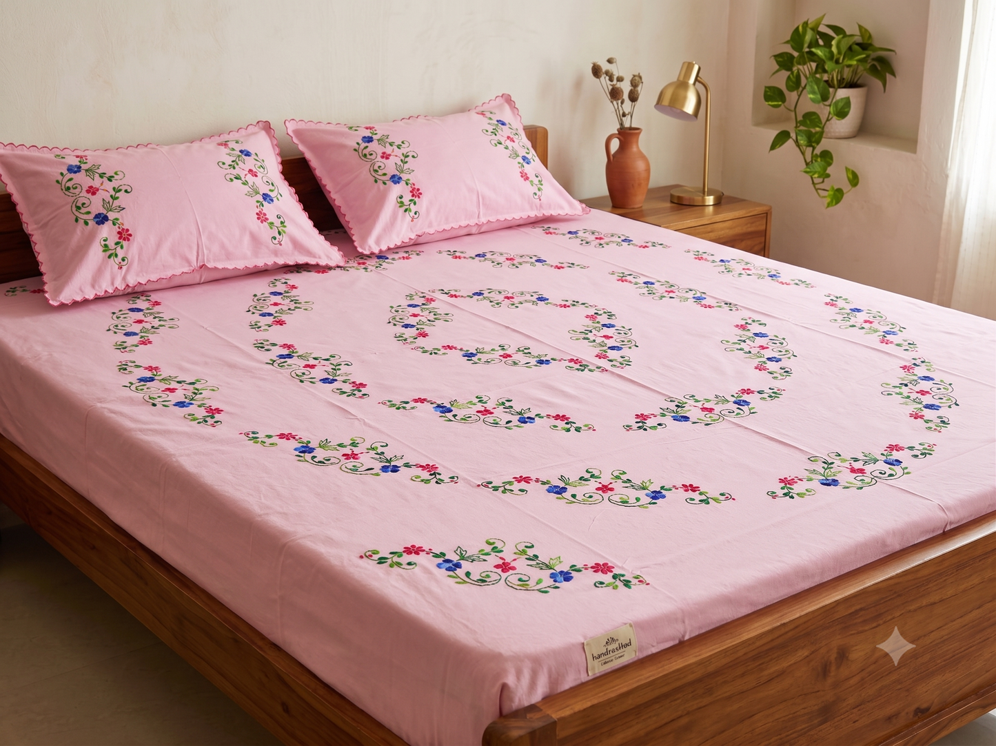 Chikonwala's Hand Embroidered Floral Design Bedsheet