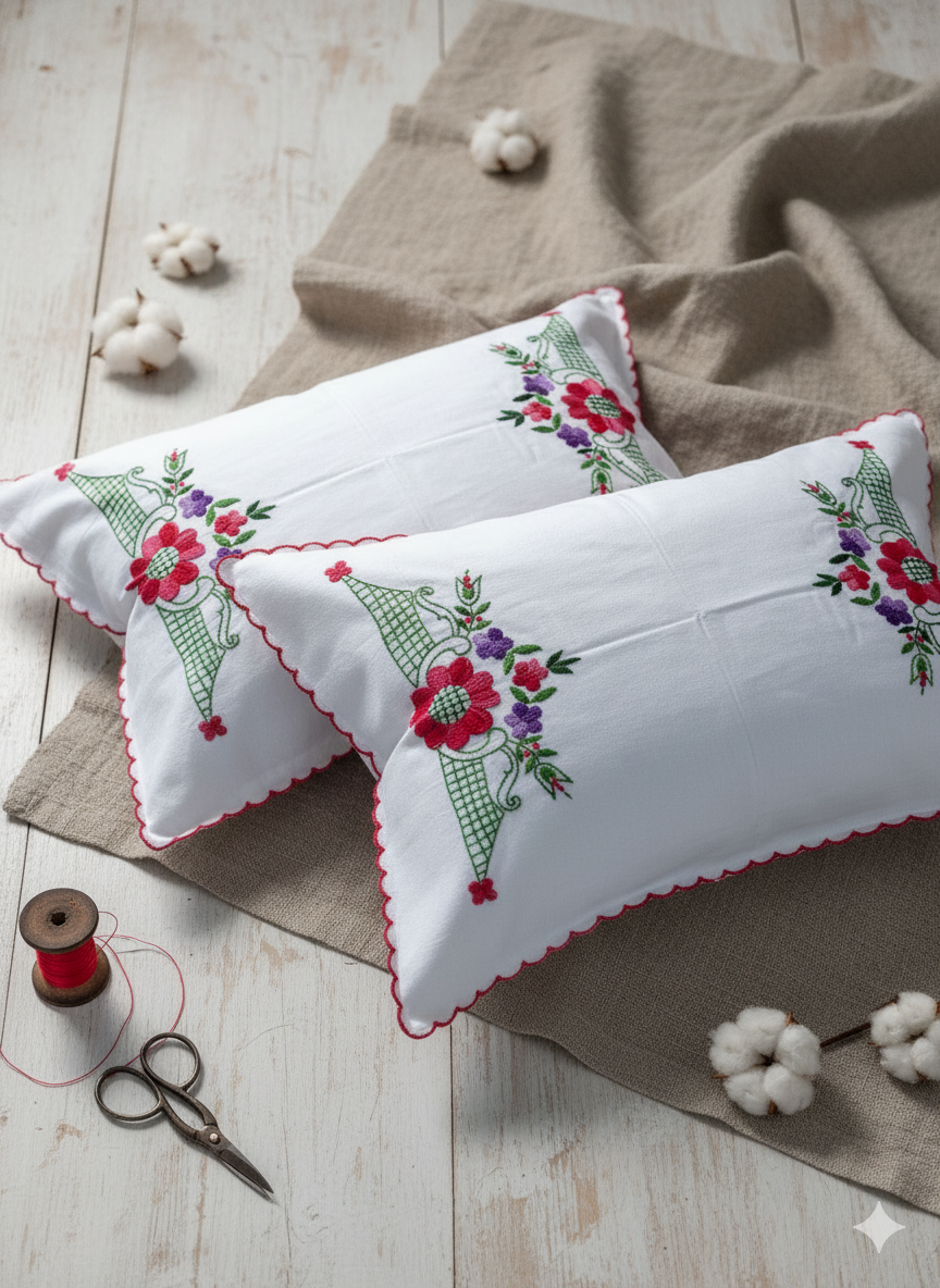Chikonwala Hand-Embroidered Floral Pillow Cover Set– Set of 2