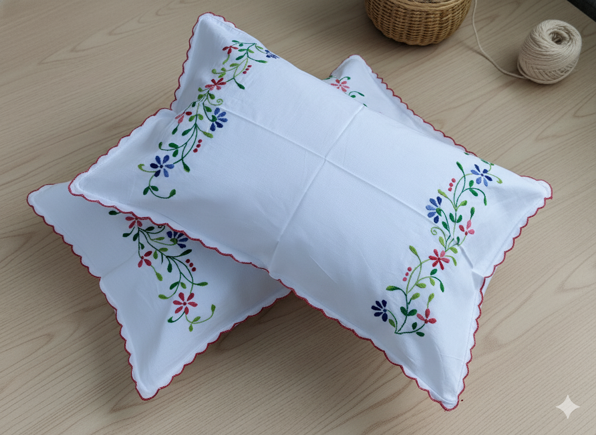 Chikonwala Hand-Embroidered Floral Pillow Cover Set– Set of 2