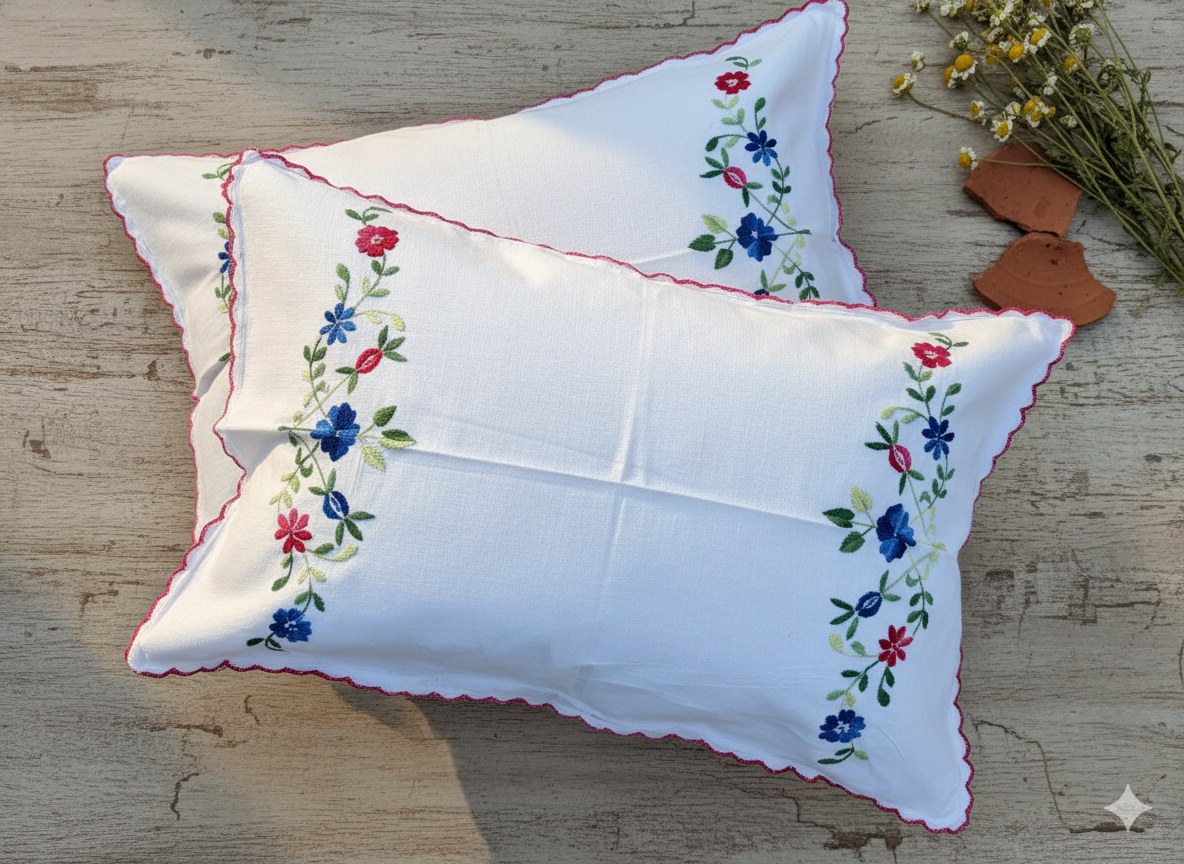 Chikonwala Hand-Embroidered Floral Pillow Cover Set– Set of 2