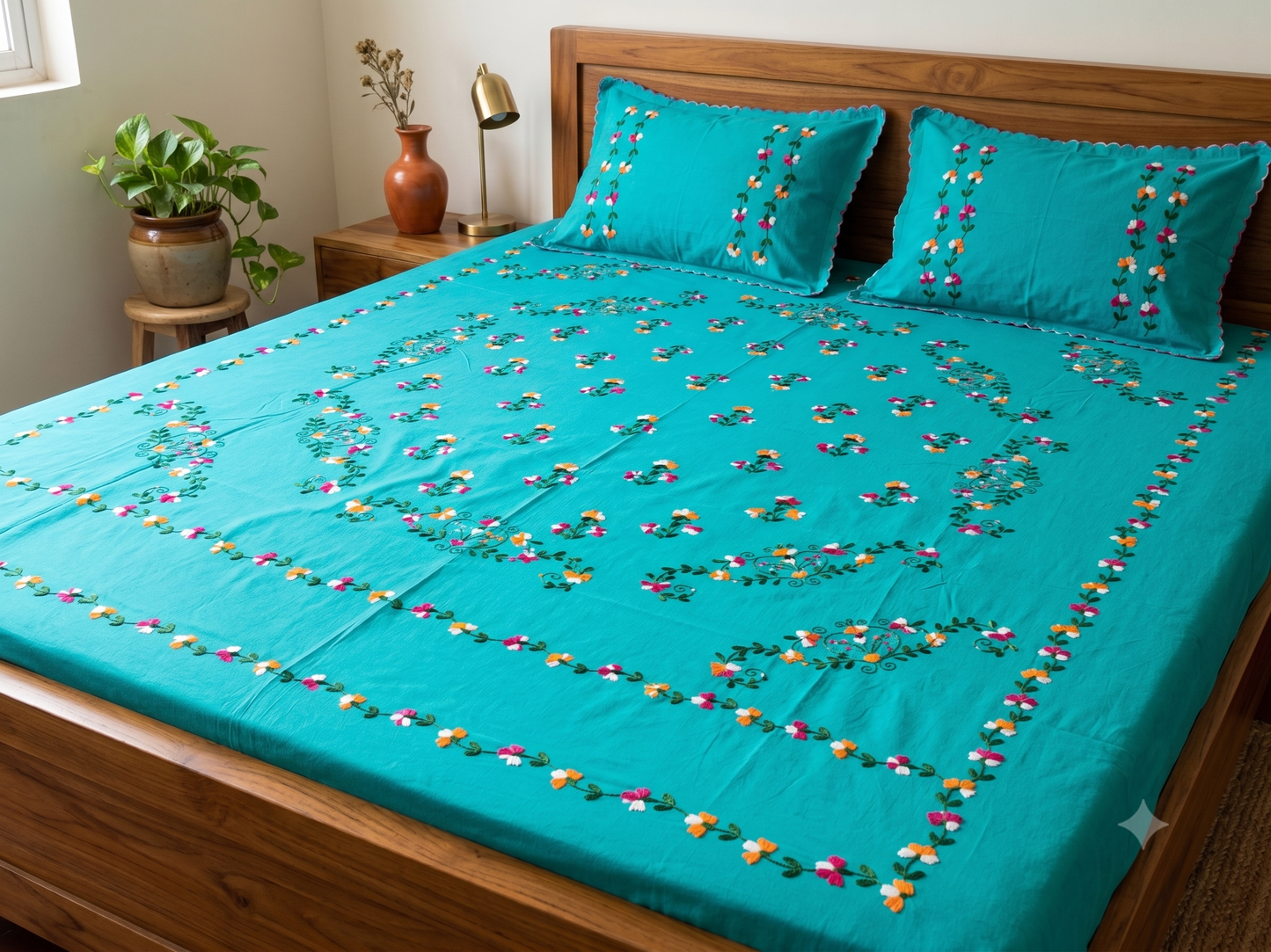 Chikonwala's Hand Embroidered Floral Design Bedsheet