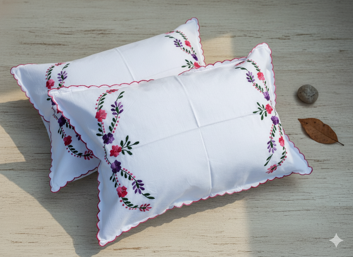 Chikonwala Hand-Embroidered Floral Pillow Cover Set– Set of 2
