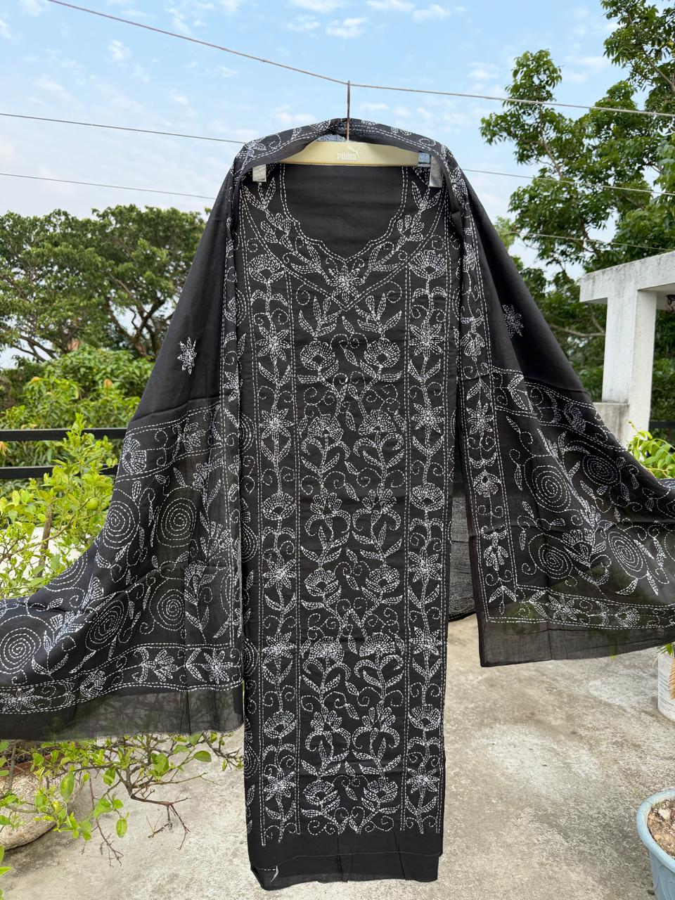 Chikonwala's Exclusive Hand Embroidered Bidding Kantha Dress Material