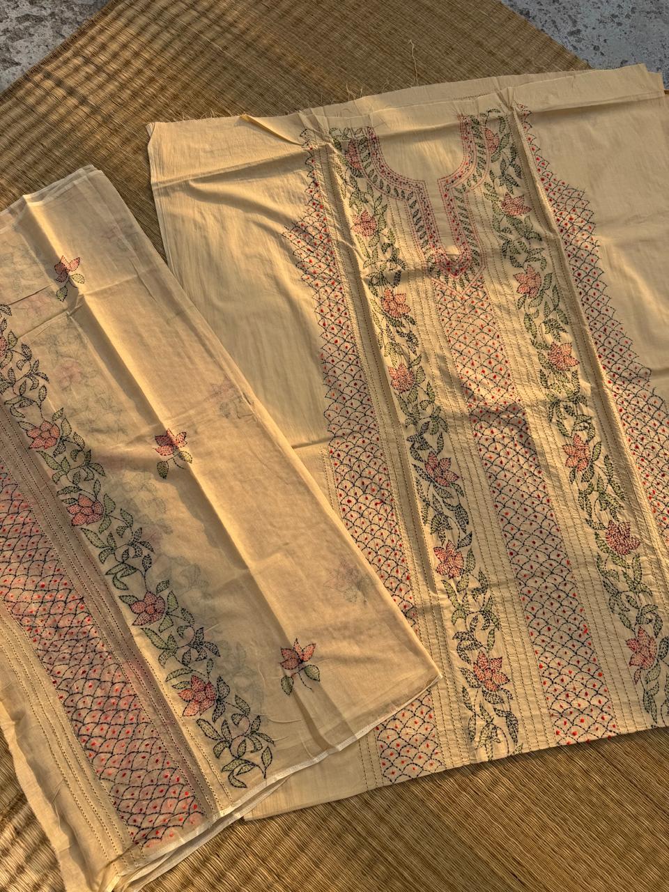 Chikonwala's Exclusive Hand Embroidered Bidding Kantha Dress Material