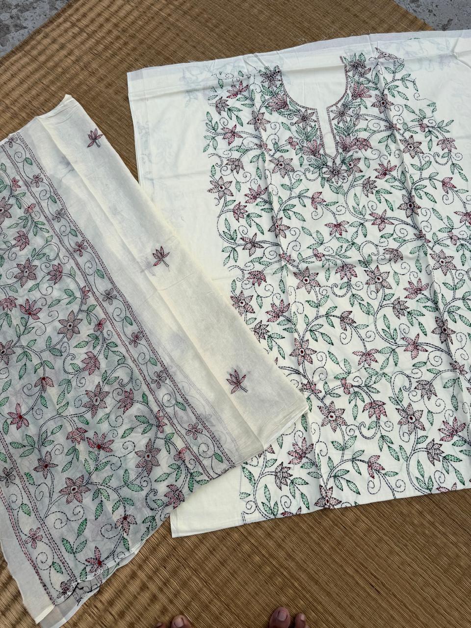 Chikonwala's Exclusive Hand Embroidered Bidding Kantha Dress Material
