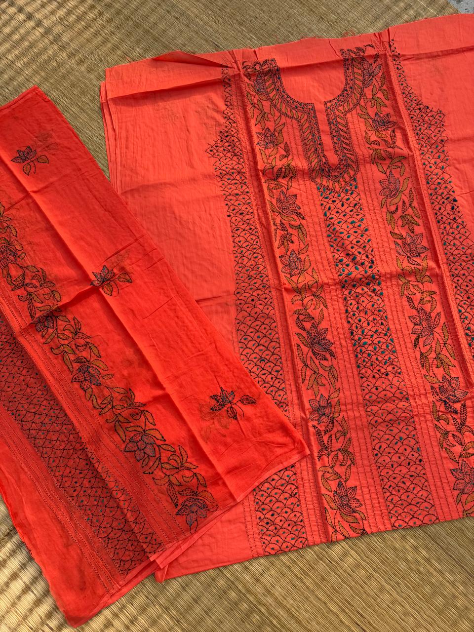 Chikonwala's Exclusive Hand Embroidered Bidding Kantha Dress Material