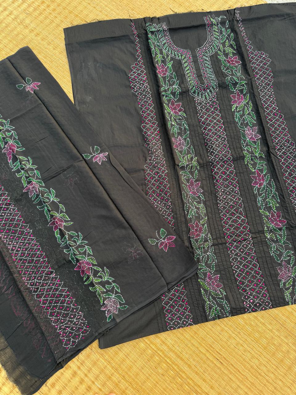 Chikonwala's Exclusive Hand Embroidered Bidding Kantha Dress Material