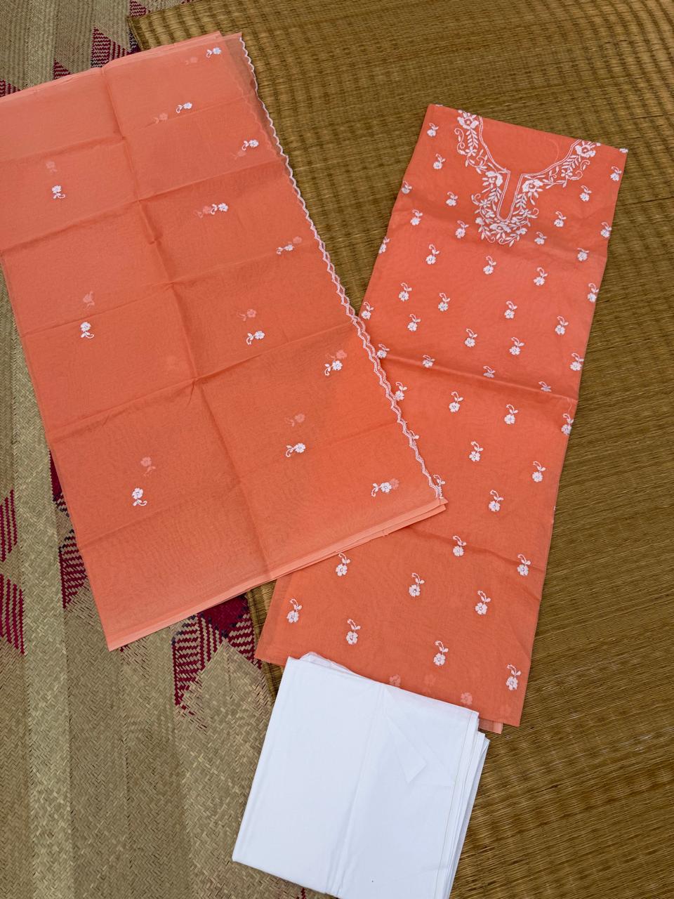 Chikonwala's Exclusive Hand Embroidered Organdy Cotton Dress Material