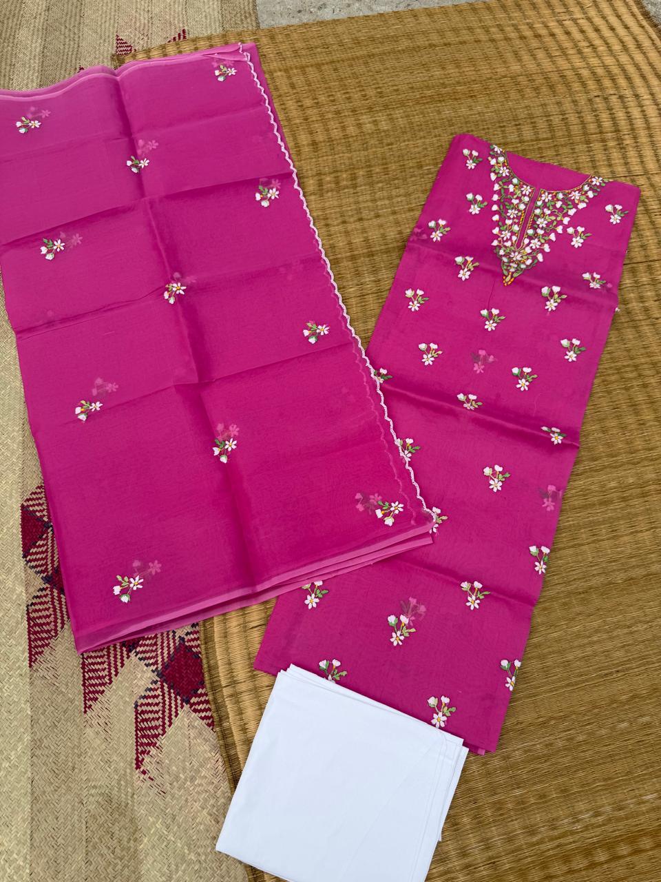 Chikonwala's Exclusive Hand Embroidered Organdy Cotton Dress Material
