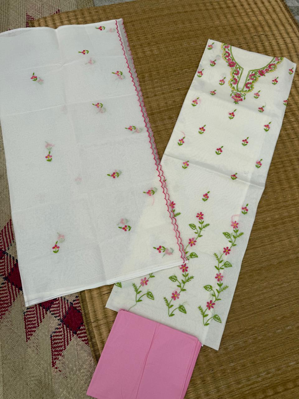 Chikonwala's Exclusive Hand Embroidered Organdy Cotton Dress Material