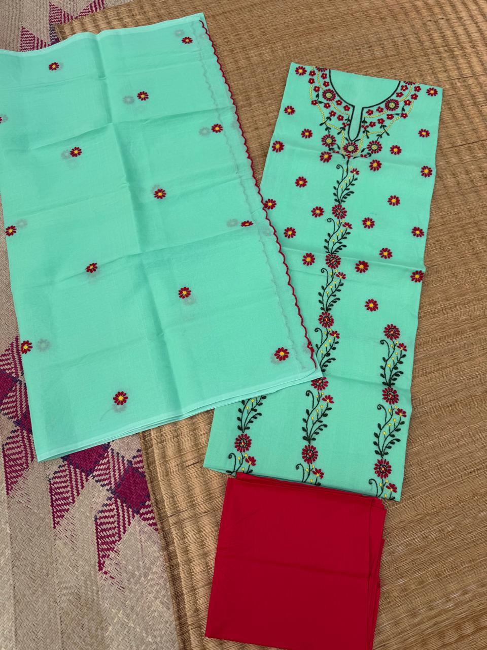 Chikonwala's Exclusive Hand Embroidered Organdy Cotton Dress Material