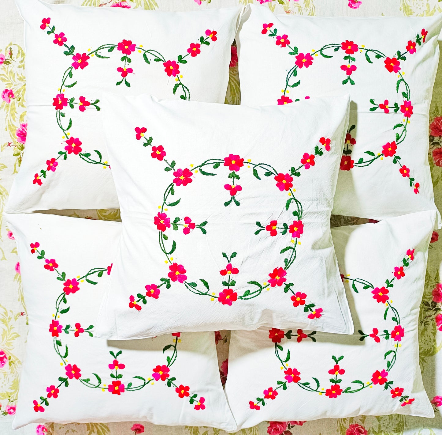 Hand Embroidered Cotton Cushion Covers (Set of 5)