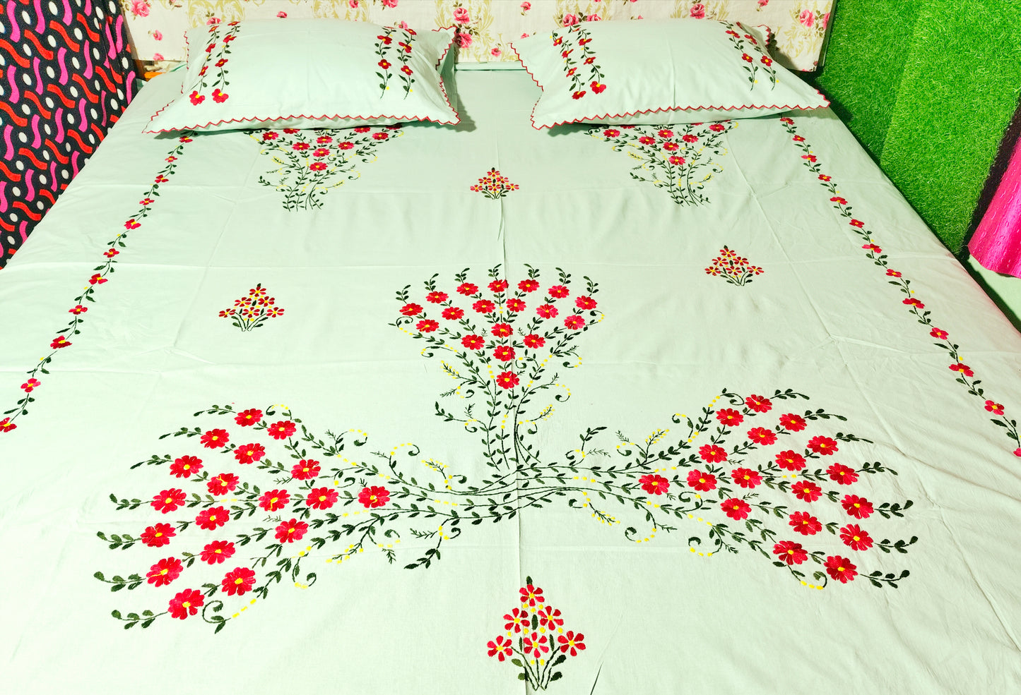 Chikonwala's Hand Embroidered Floral Design Bedsheet