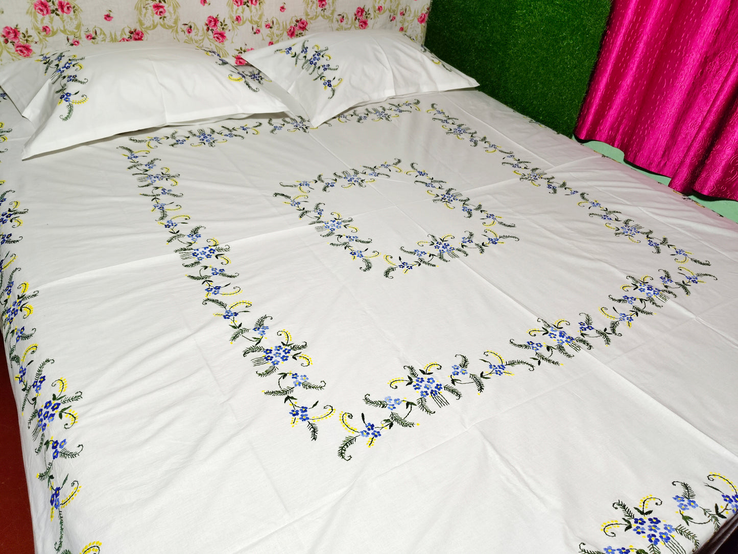 Chikonwala's Hand Embroidered Pure Cotton Bedsheet