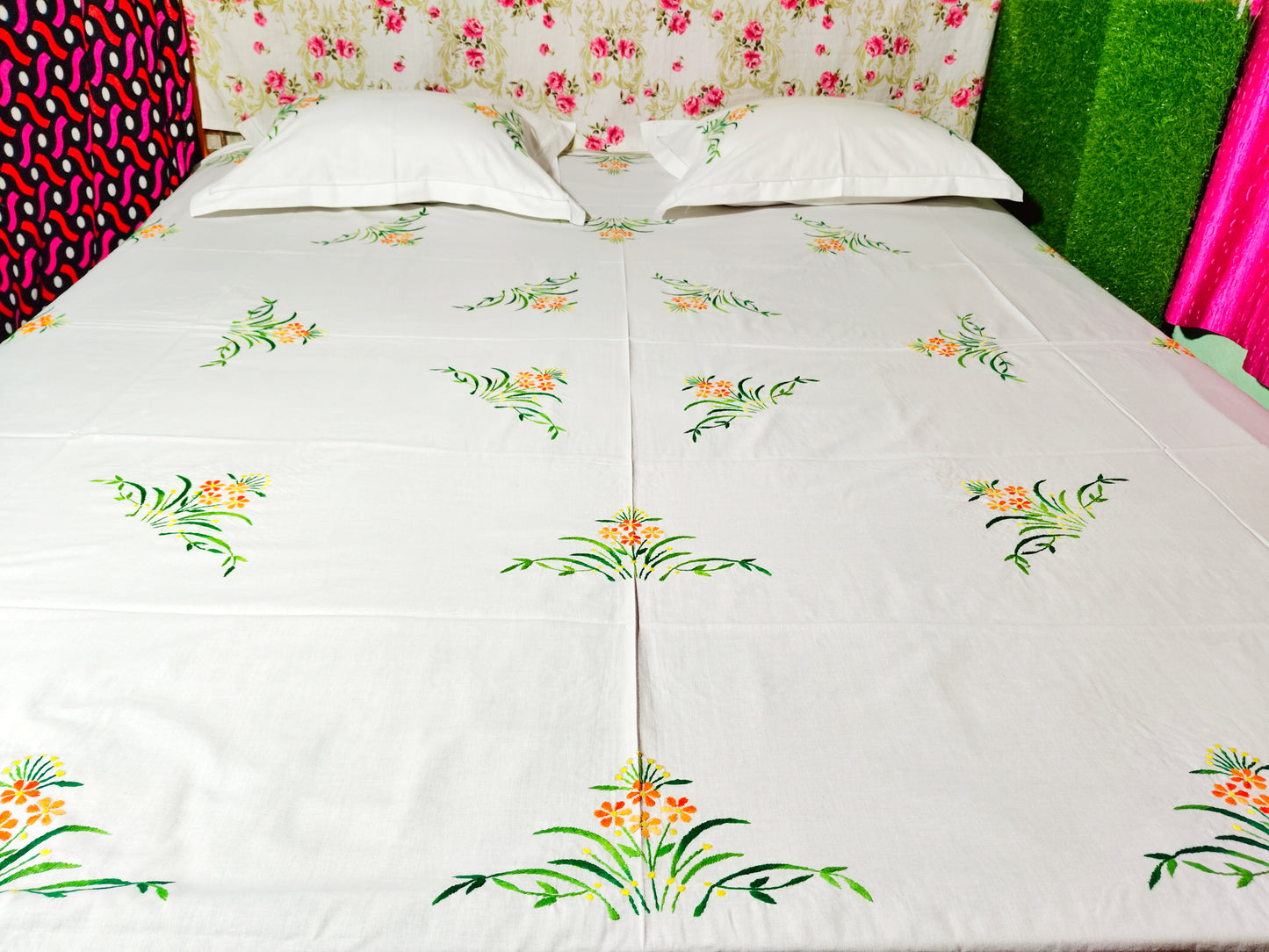Chikonwala's Hand Embroidered Pure Cotton Bedsheet