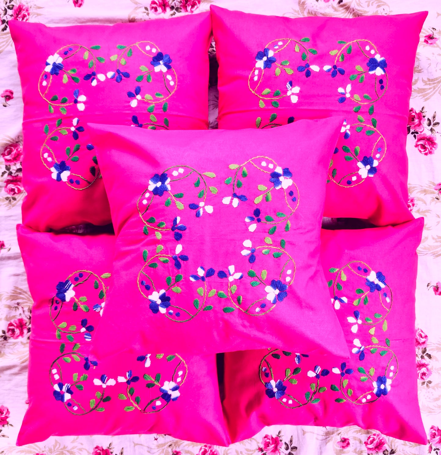 Hand Embroidered Cotton Cushion Covers (Set of 5)