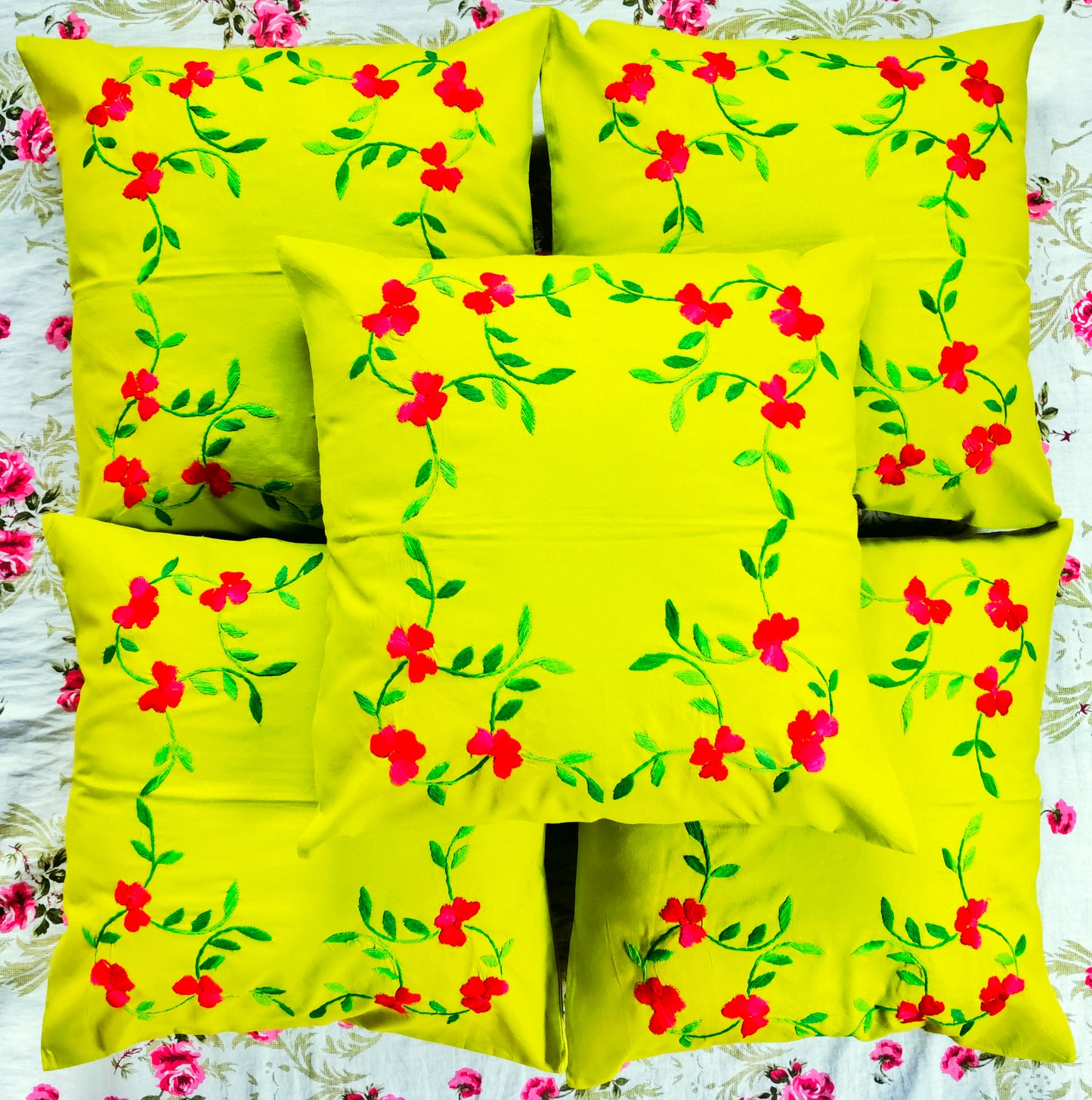 Hand Embroidered Cotton Cushion Covers (Set of 5)