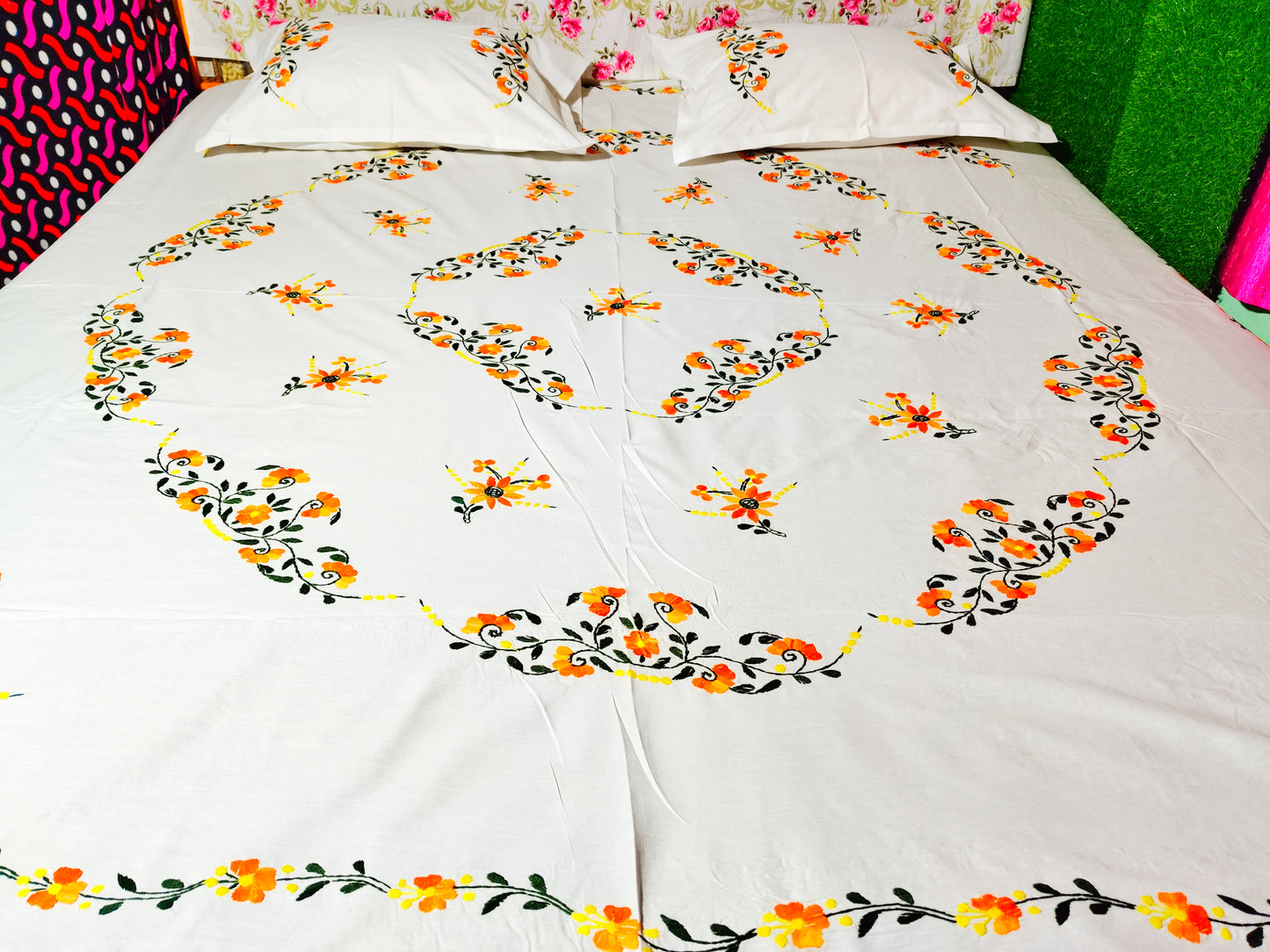 Chikonwala's Hand Embroidered Pure Cotton Bedsheet