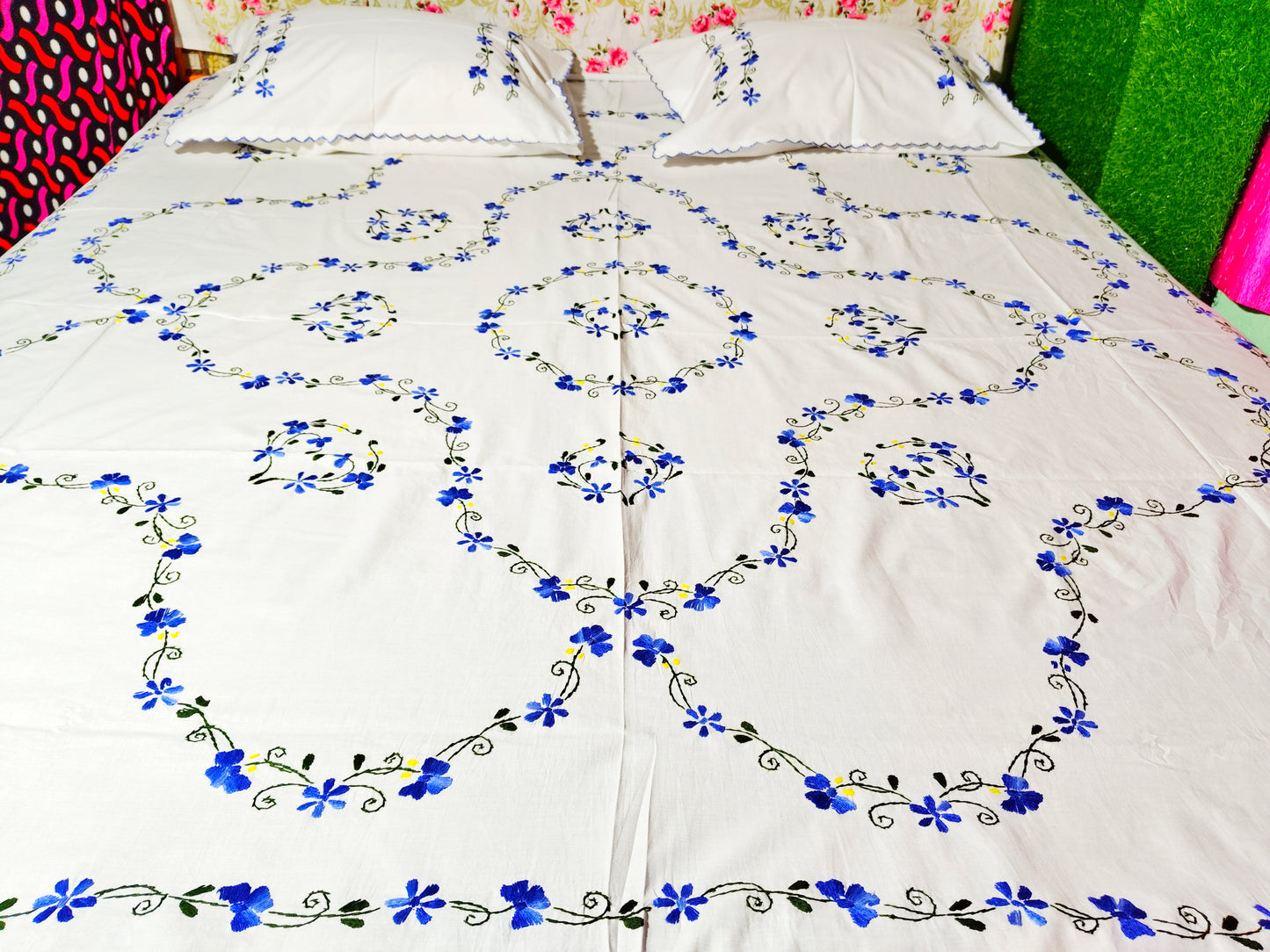 Chikonwala's Hand Embroidered Pure Cotton Bedsheet