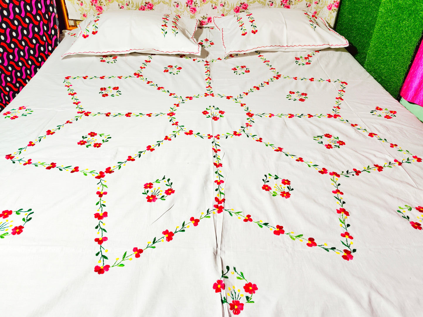 Chikonwala's Hand Embroidered Pure Cotton Bedsheet