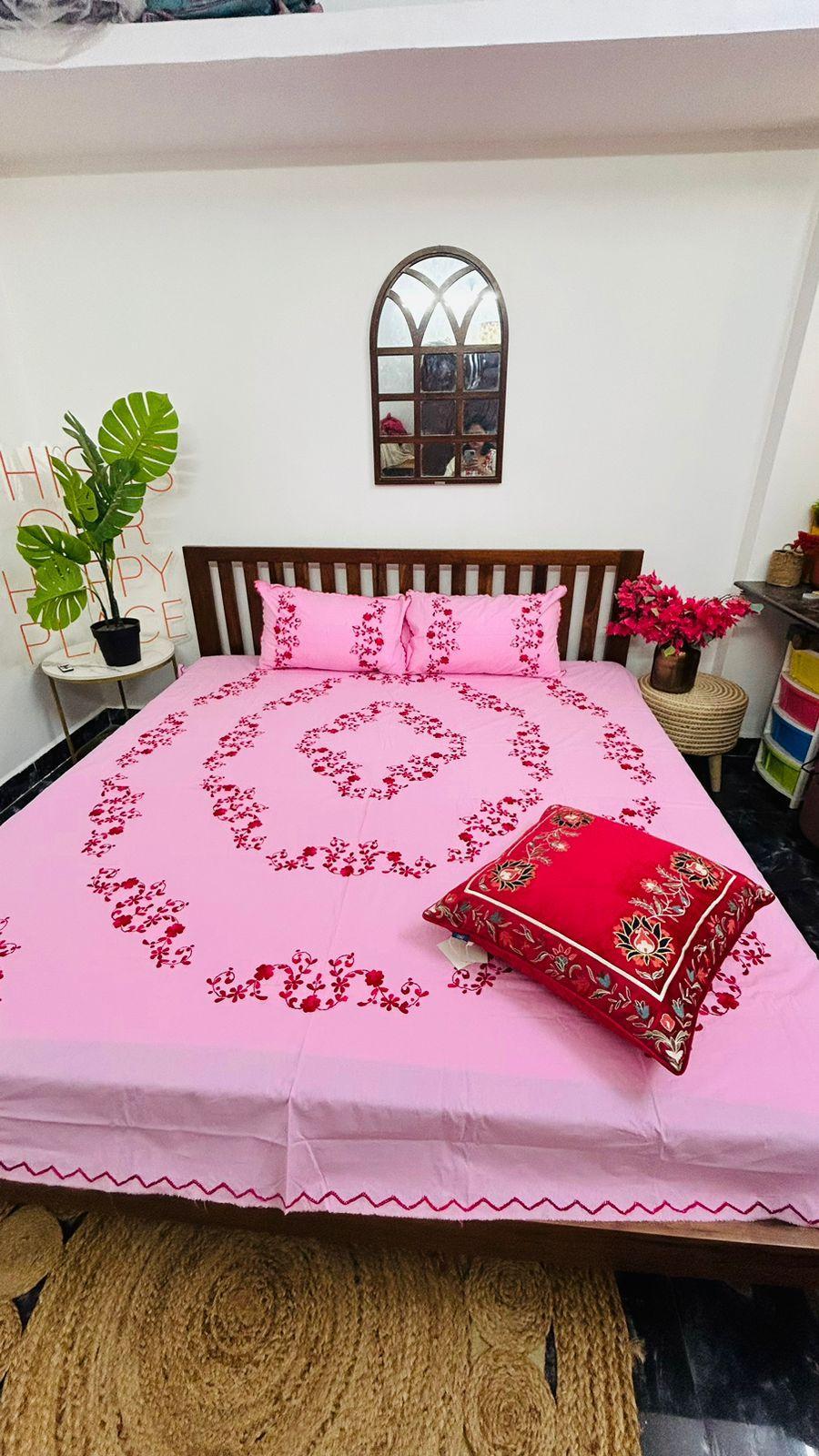 Chikonwala's Hand Embroidered Floral Design Bedsheet