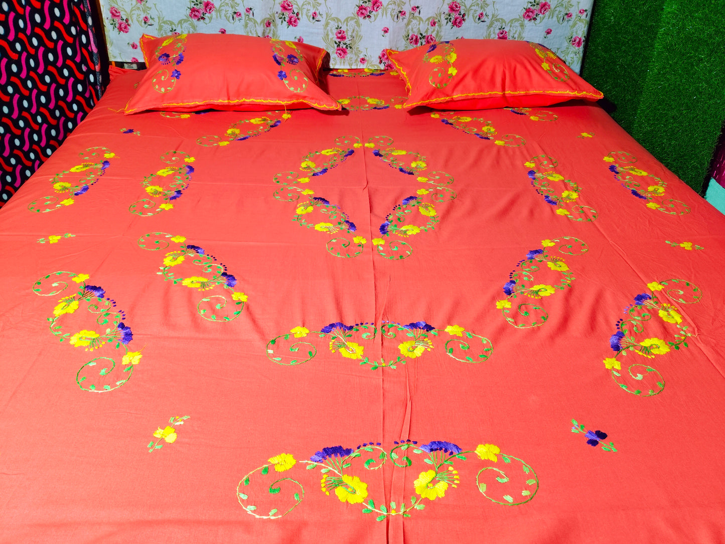 Chikonwala's Hand Embroidered Floral Design Bedsheet