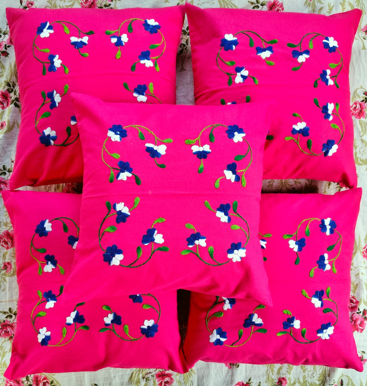Hand Embroidered Cotton Cushion Covers (Set of 5)