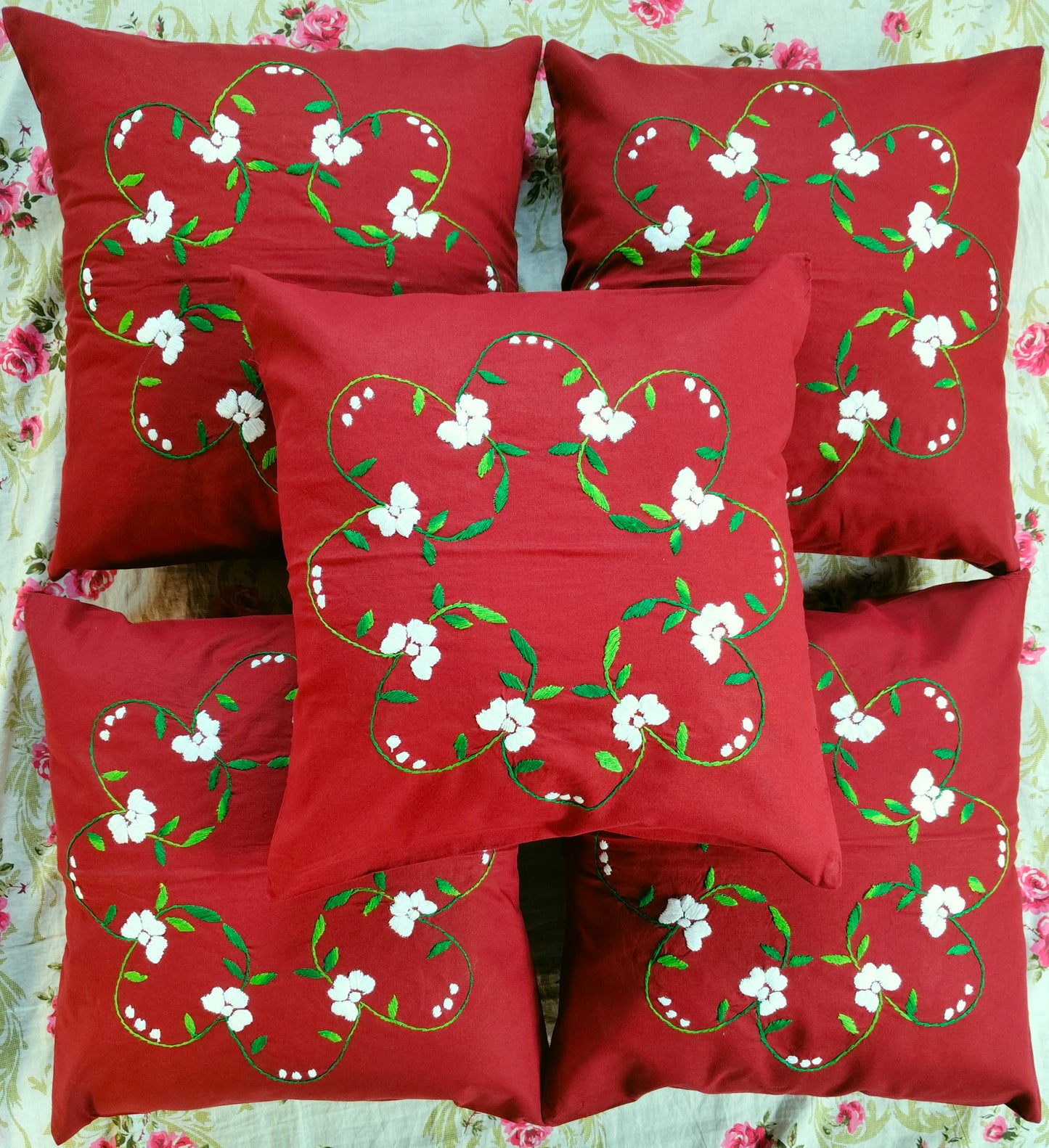 Hand Embroidered Cotton Cushion Covers (Set of 5)