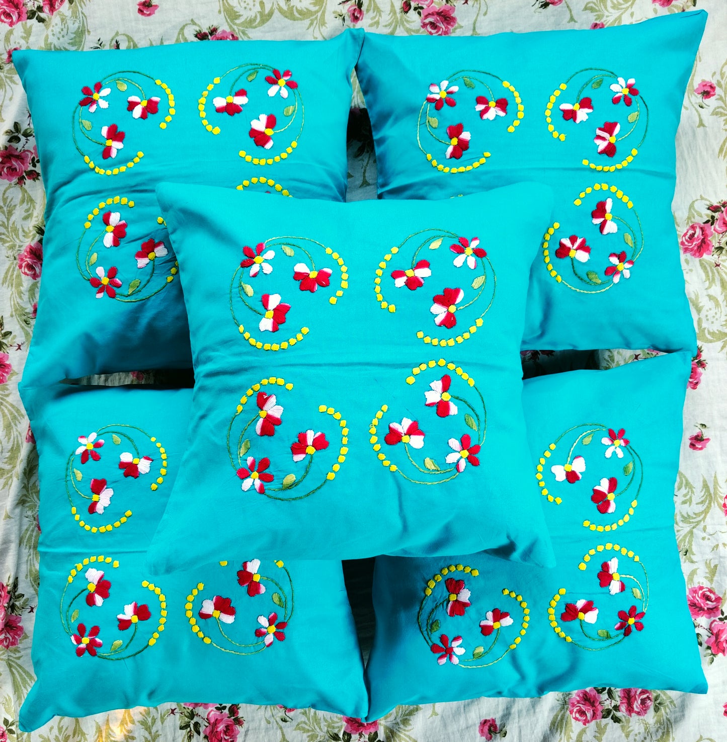 Hand Embroidered Cotton Cushion Covers (Set of 5)