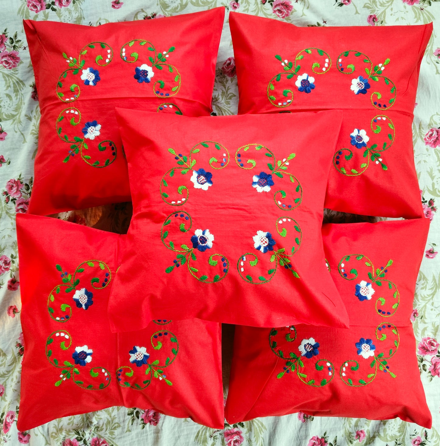 Hand Embroidered Cotton Cushion Covers (Set of 5)