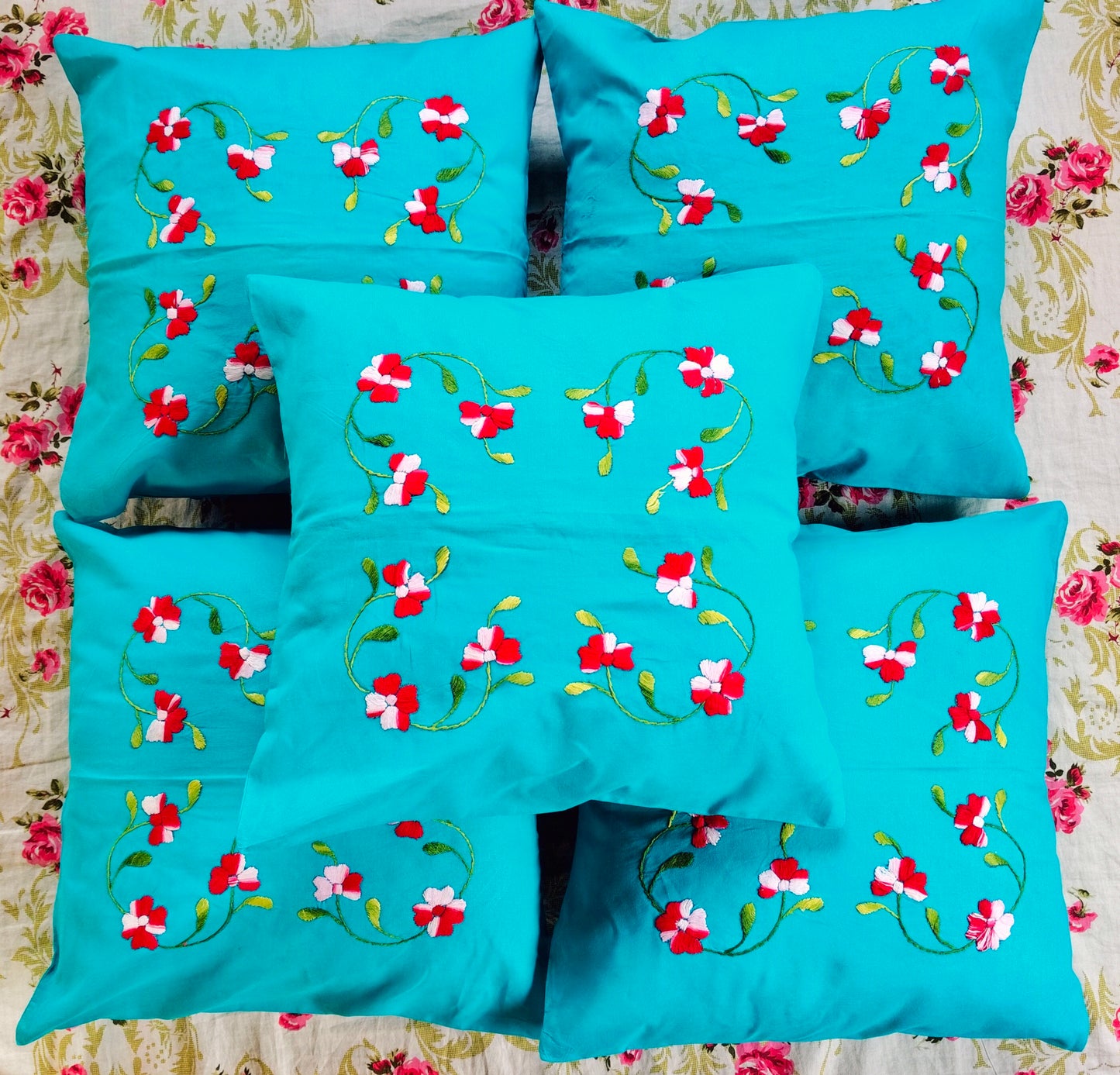 Hand Embroidered Cotton Cushion Covers (Set of 5)