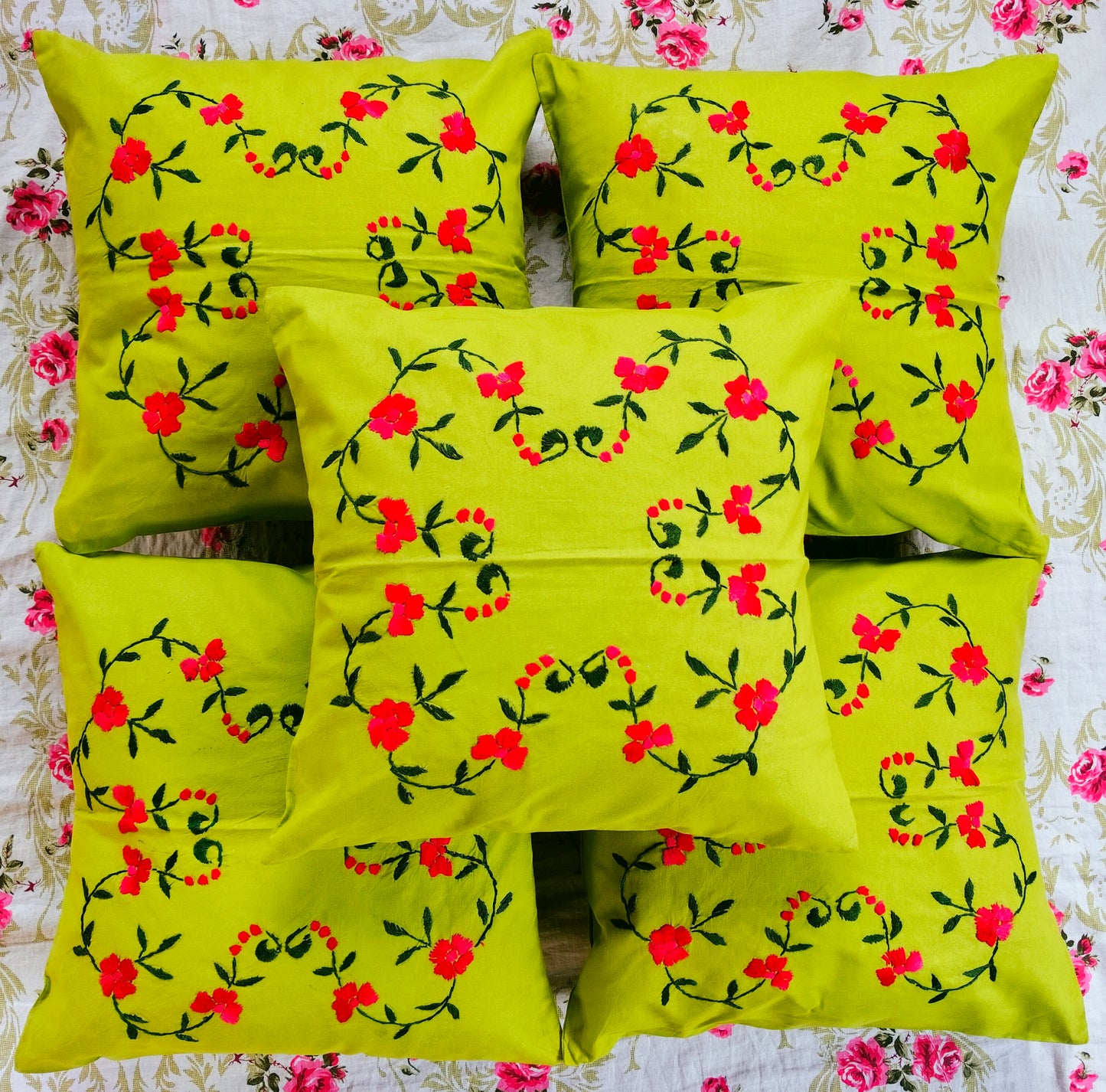 Hand Embroidered Cotton Cushion Covers (Set of 5)