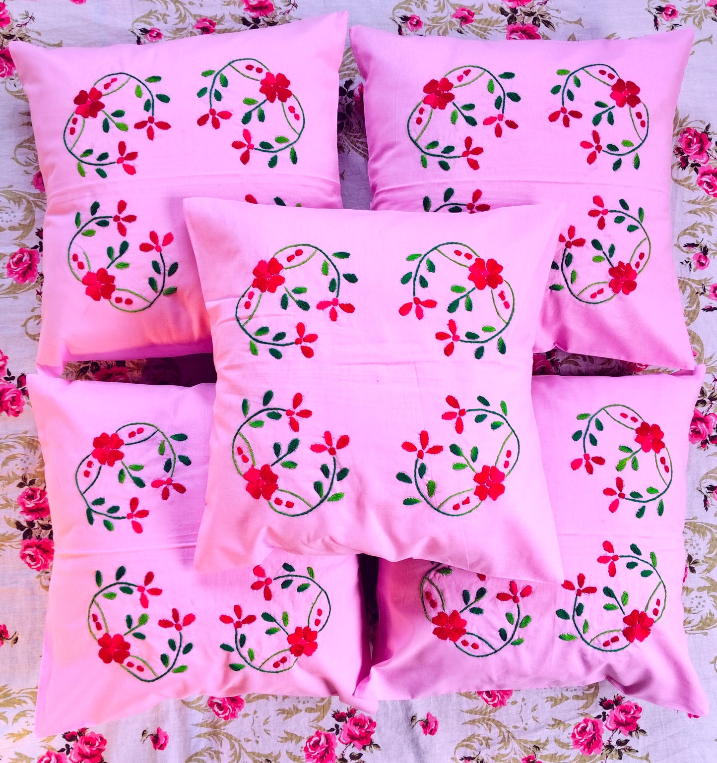 Hand Embroidered Cotton Cushion Covers (Set of 5)