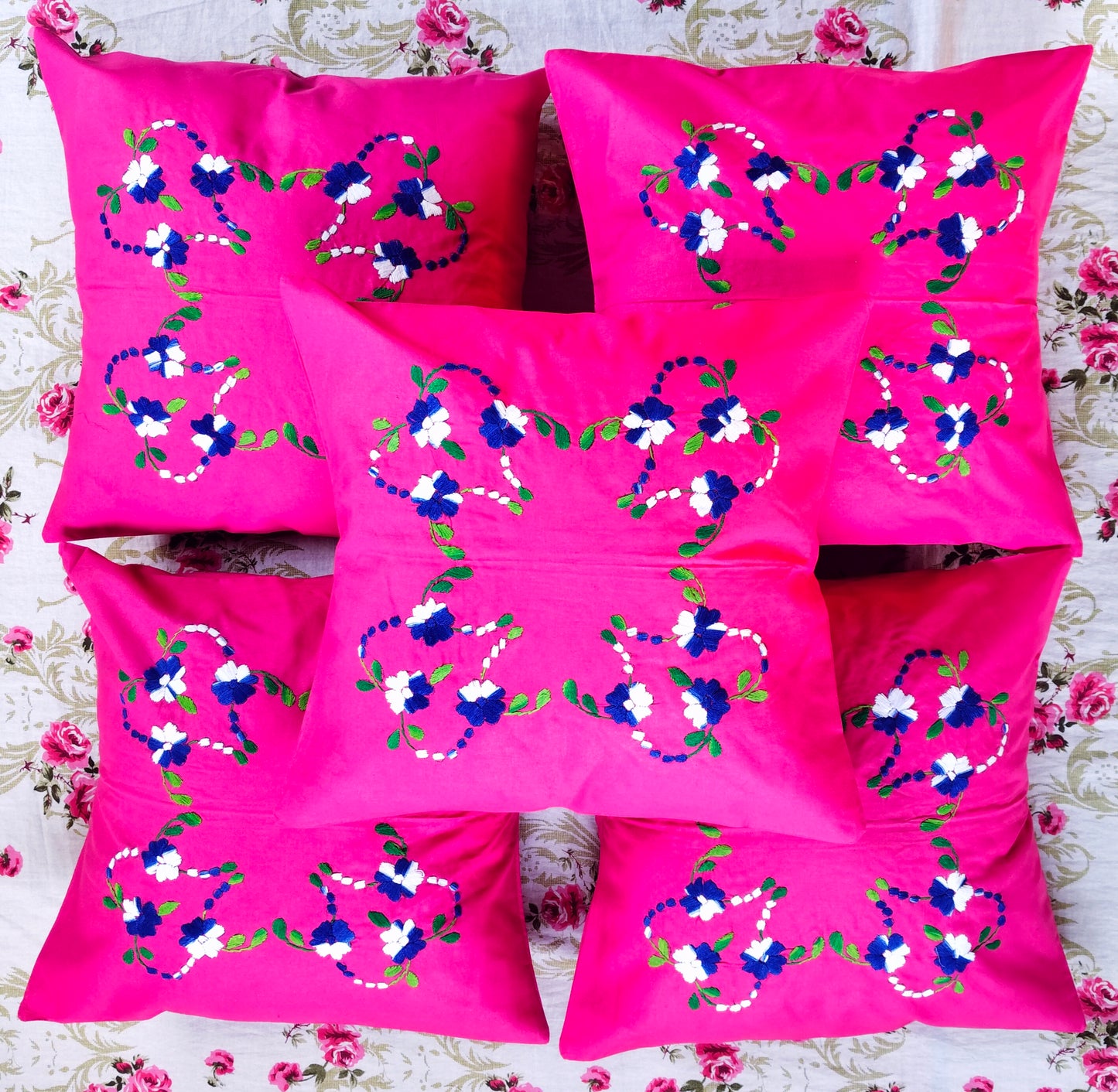 Hand Embroidered Cotton Cushion Covers (Set of 5)