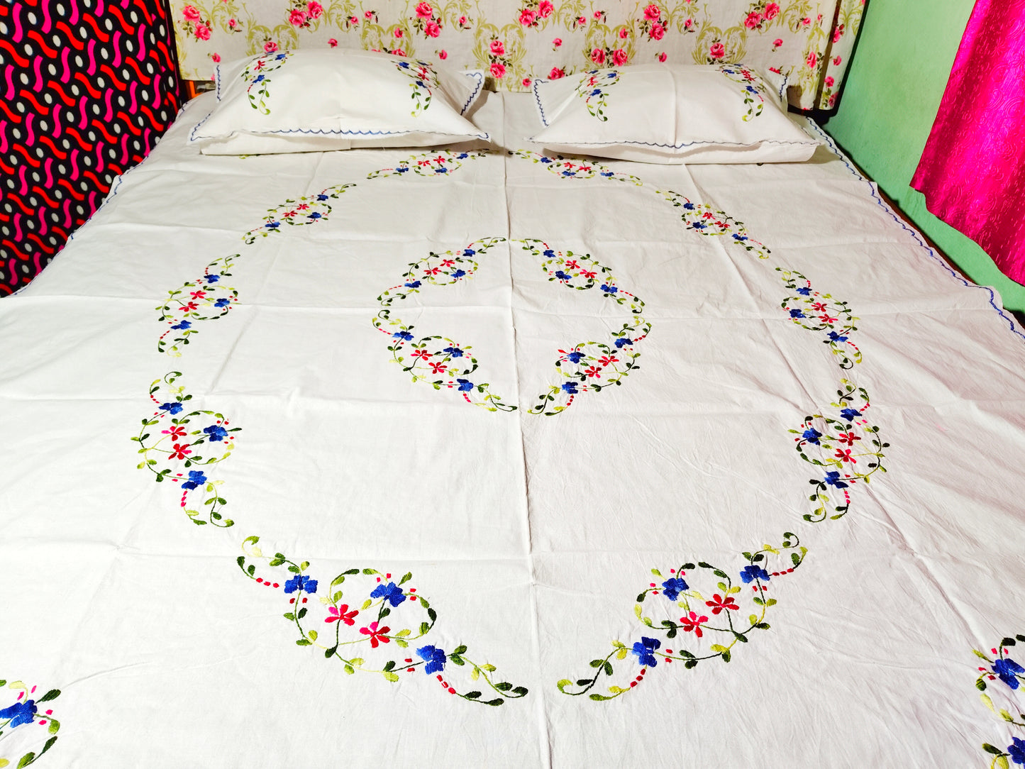 Chikonwala's Hand Embroidered Floral Design Bedsheet