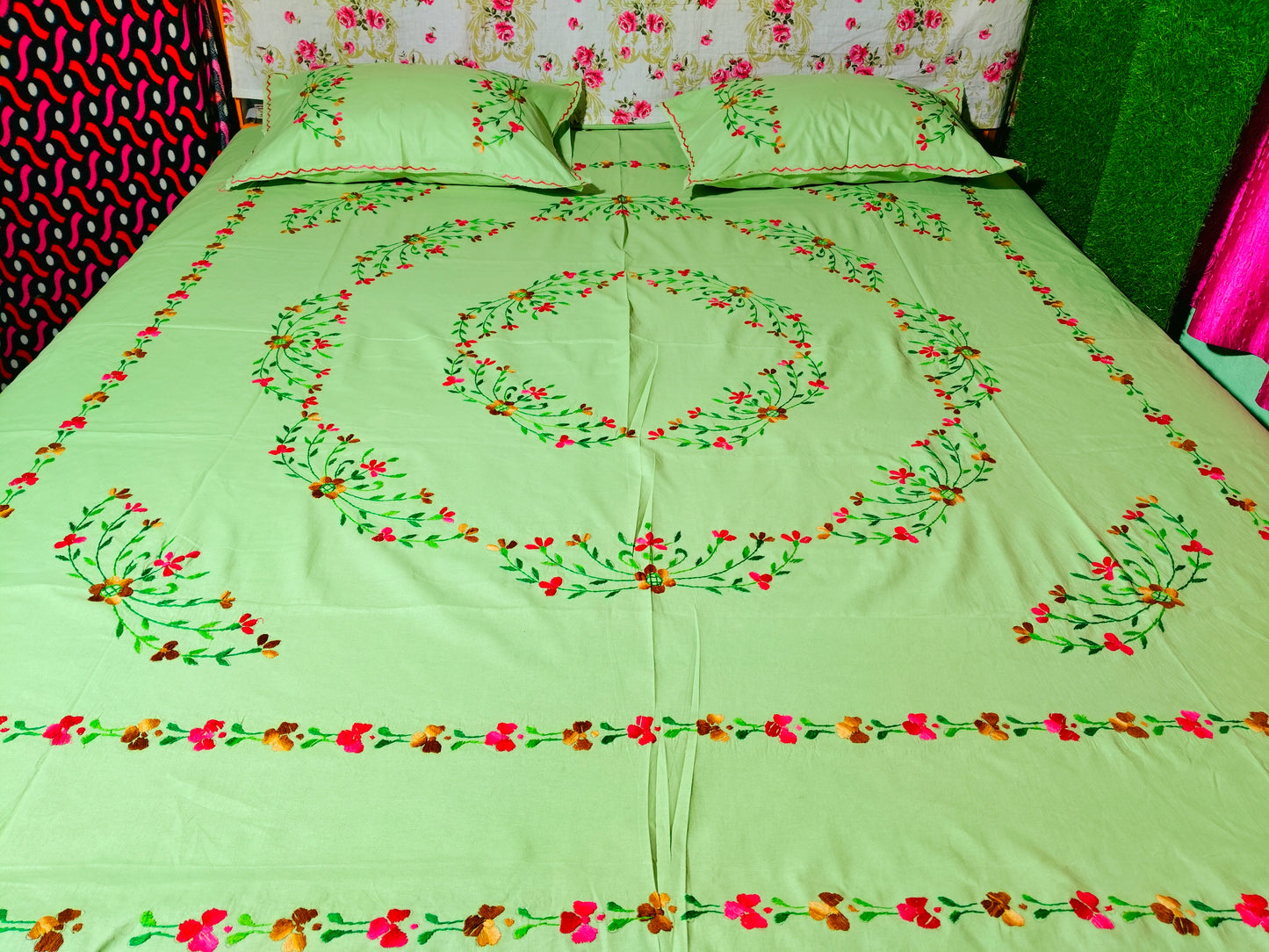 Chikonwala's Hand Embroidered Floral Design Bedsheet