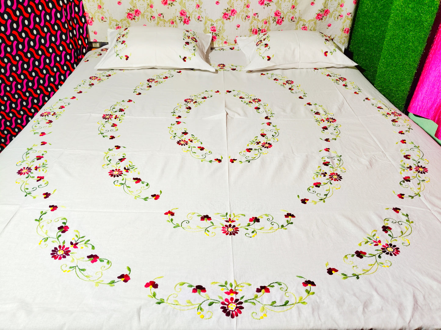 Chikonwala's Hand Embroidered Pure Cotton Bedsheet