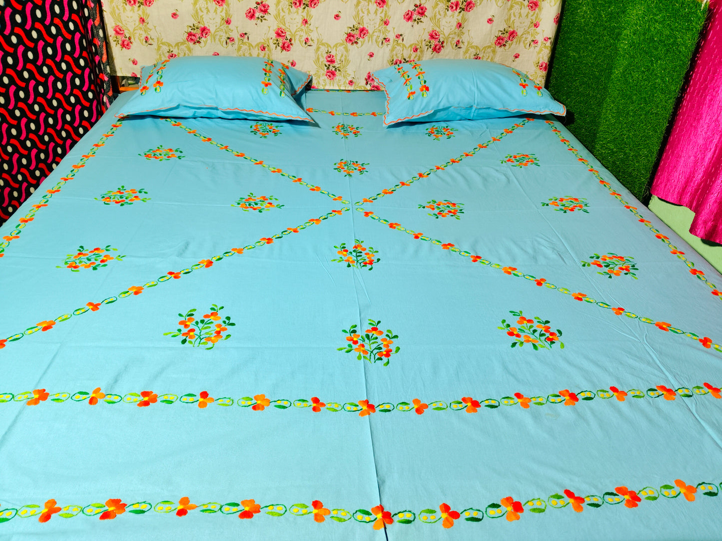 Chikonwala's Hand Embroidered Floral Design Bedsheet