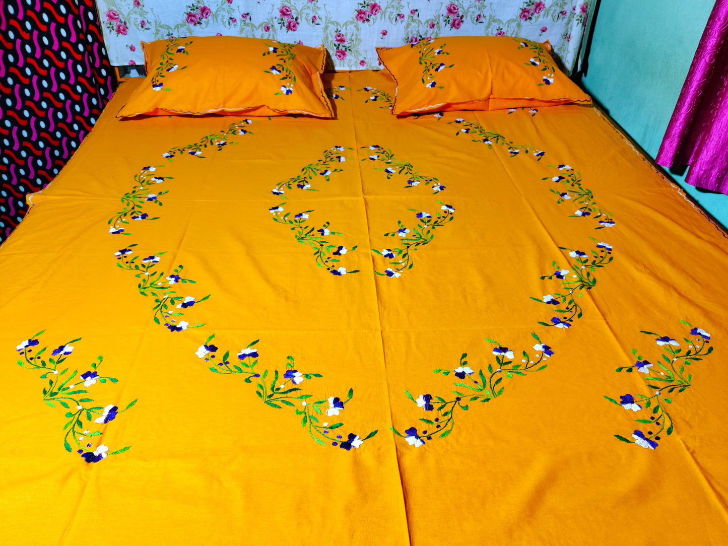 Chikonwala's Hand Embroidered Floral Design Bedsheet