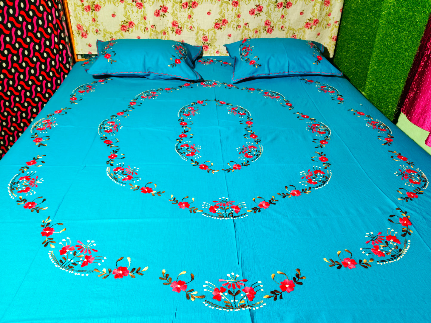Chikonwala's Hand Embroidered Floral Design Bedsheet