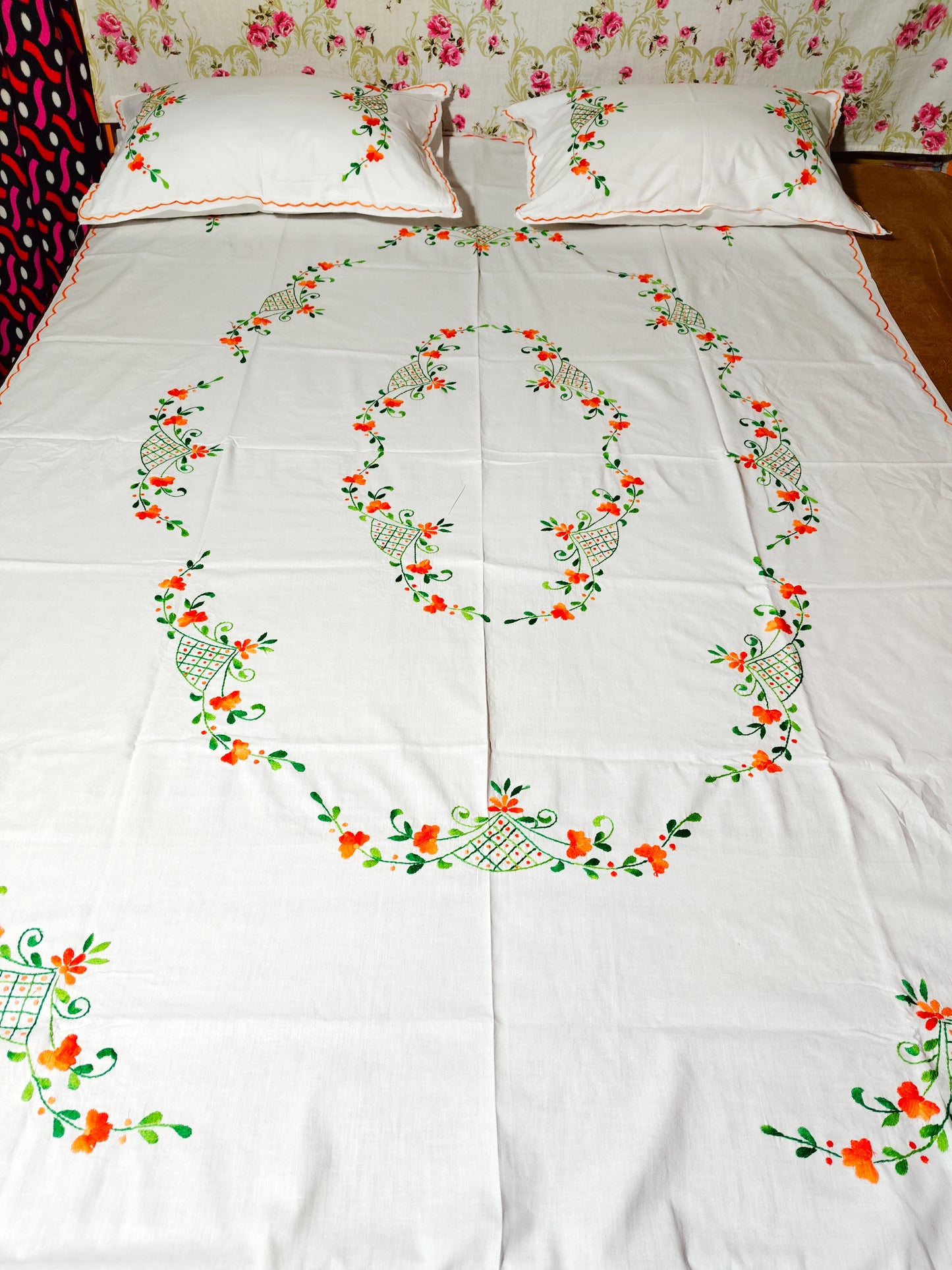 Chikonwala's Hand Embroidered Floral Design Bedsheet
